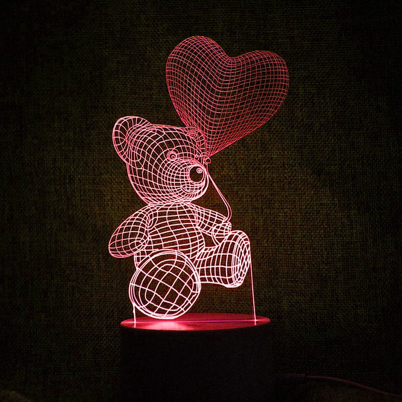 Hot Sales 7 Color Changing Bear With Night Light Base with Balloon Love 3D LED Lamp