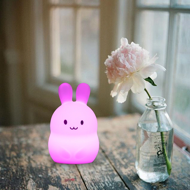 Rabbit Led Silicone Night Light 7 Color Changing Desk Table Lamp For Kids As Gift