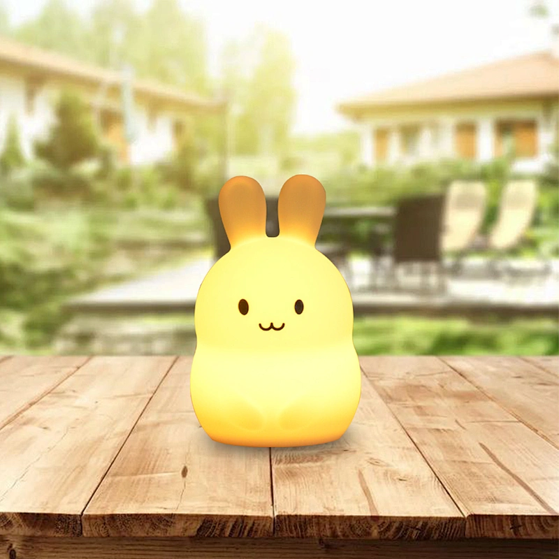 Rabbit Led Silicone Night Light 7 Color Changing Desk Table Lamp For Kids As Gift