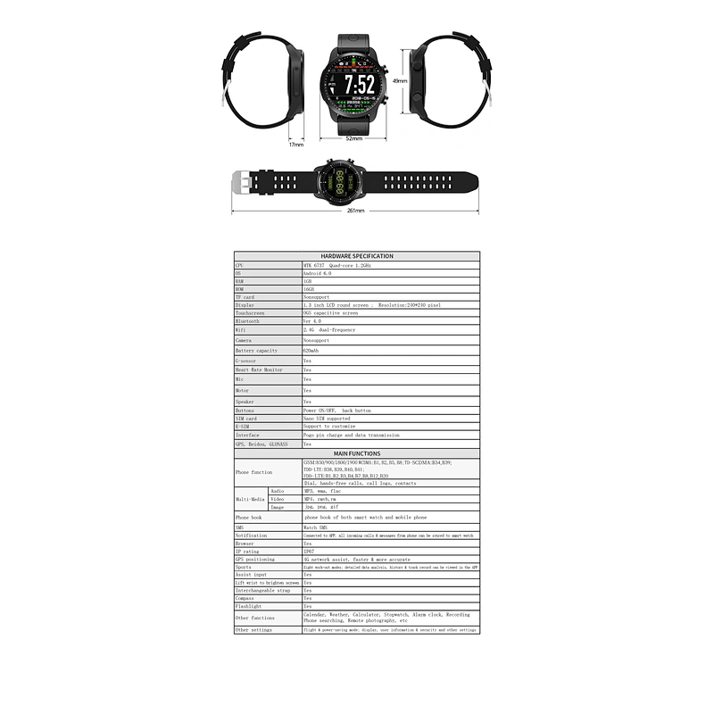 KC03 4g GPS WiFi smart watch IPS screen heart rate monitor 6.0 1GB+16GB sim card watch for Android