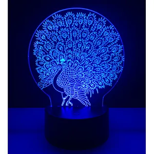 Amazon Hot selling 2019 hot gifts Peacock 3D Lamps LED Lighting Fashion Desk Lights USB Novelty Gifts 7 Colors Changing