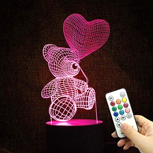 7 Color 3D Night Light Bear with Balloon Love Room Decoration LED Light