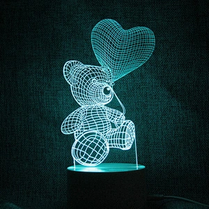 7 Color 3D Night Light Bear with Balloon Love Room Decoration LED Light