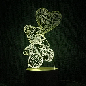 7 Color 3D Night Light Bear with Balloon Love Room Decoration LED Light