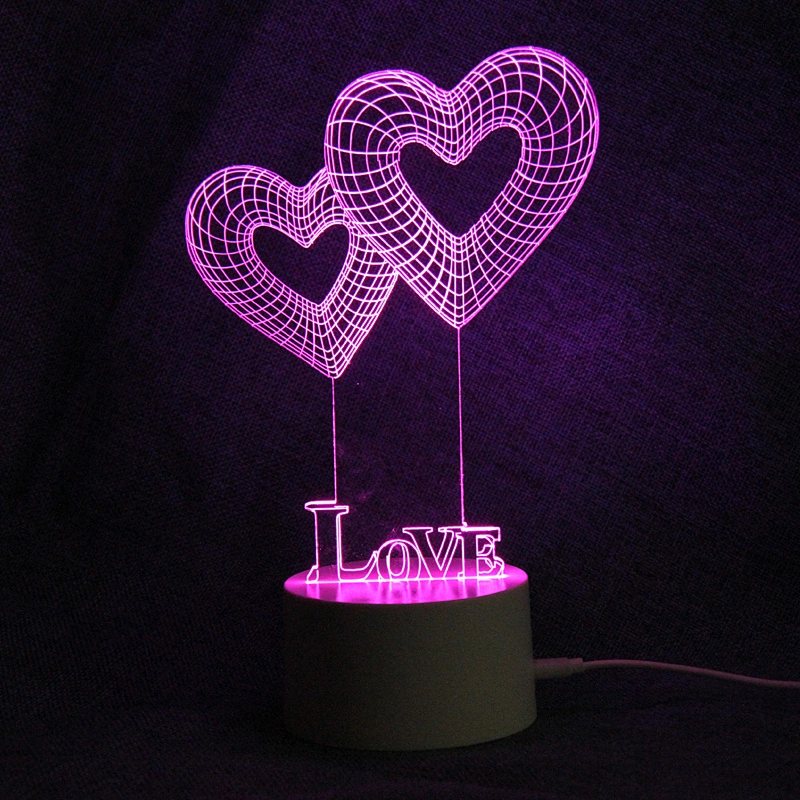Hot selling 2019 hot 3D lights Heart shape 3d baby night light sleeping lighting