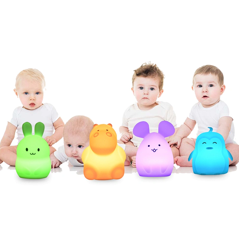 Rechargeable Led Tap Night Light For Kids Baby Nursery Silicone Animal Multicolor Changing Night Light