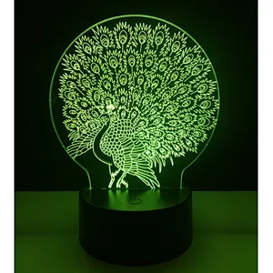 Amazon Hot selling 2019 hot gifts Peacock 3D Lamps LED Lighting Fashion Desk Lights USB Novelty Gifts 7 Colors Changing