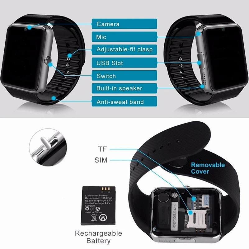 Sim Card Slot Brand New GT08 Smart Watch Clock With Push Message Bluetooth Conne Support Multi languages For IOS Android
