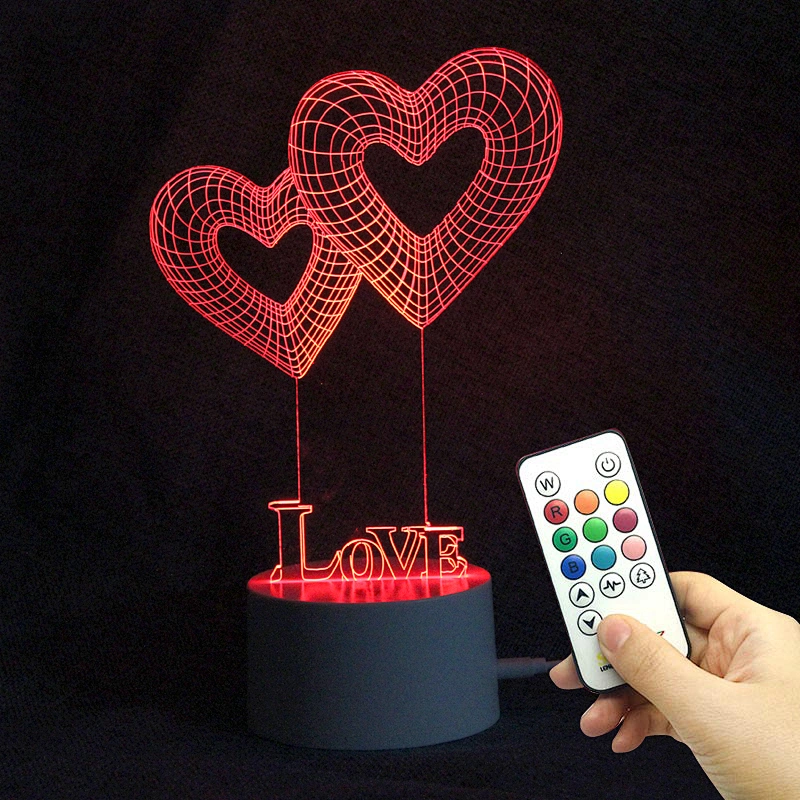 Hot selling 2019 hot 3D lights Heart shape 3d baby night light sleeping lighting