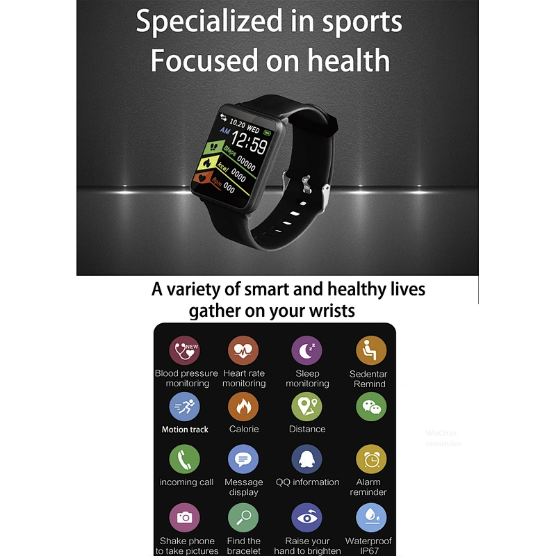Touch Control F1 Smart Bracelet Heart Rate Blood Pressure Blood Oxygen Monitor Smart band With IP67 Waterproof