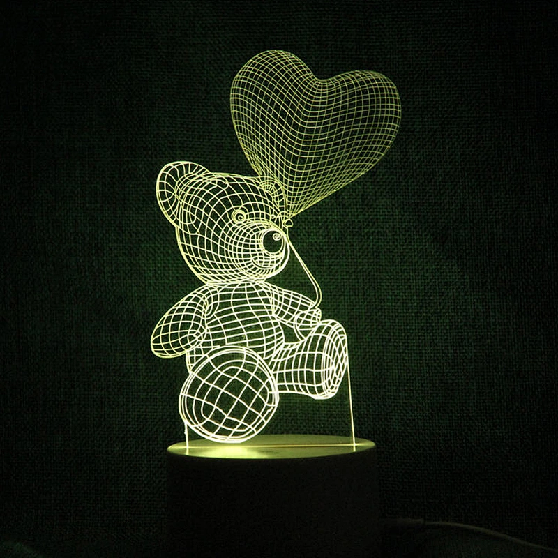 Hot Sales 7 Color Changing Bear With Night Light Base with Balloon Love 3D LED Lamp