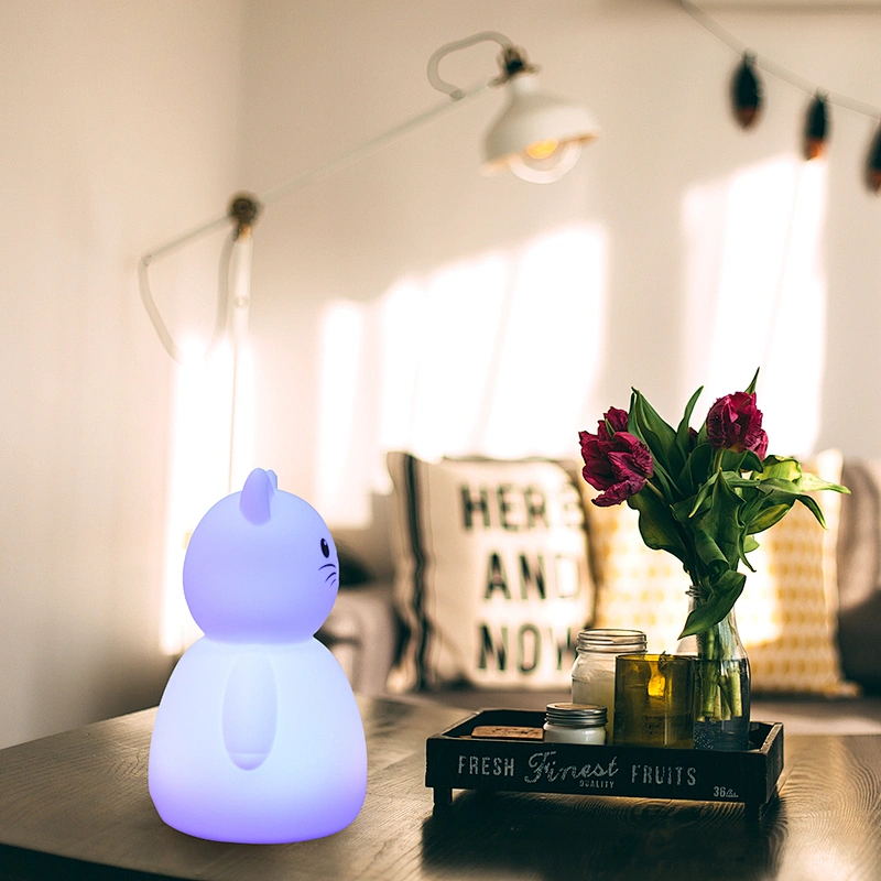 7 Colors Cat Led Children Silicone Soft Cartoon Led Night Light For Baby Nursery Breathing