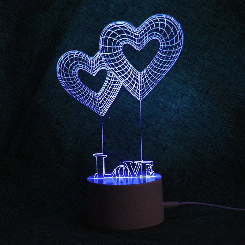 Hot selling 2019 hot 3D lights Heart shape 3d baby night light sleeping lighting
