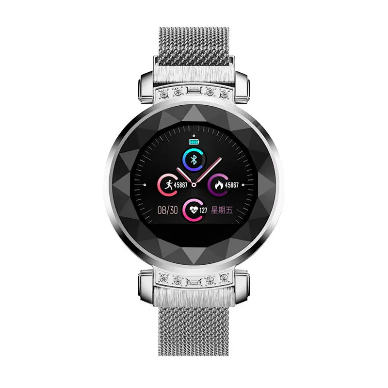 SL08 women smart watch crystal glass steel case multi sport tracker wristband sleeping monitor watch