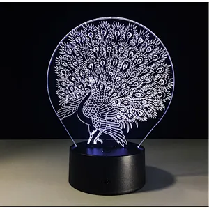 Amazon Hot selling 2019 hot gifts Peacock 3D Lamps LED Lighting Fashion Desk Lights USB Novelty Gifts 7 Colors Changing
