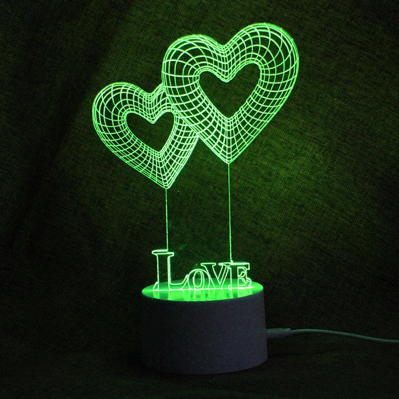 Hot selling 2019 hot 3D lights Heart shape 3d baby night light sleeping lighting