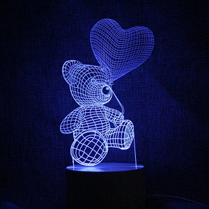 7 Color 3D Night Light Bear with Balloon Love Room Decoration LED Light