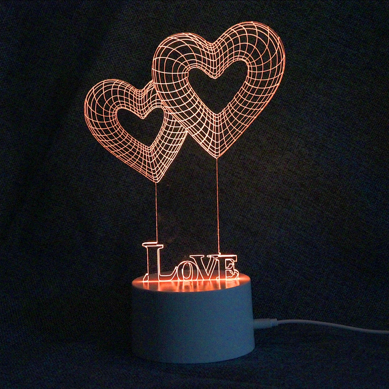 Hot selling 2019 hot 3D lights Heart shape 3d baby night light sleeping lighting