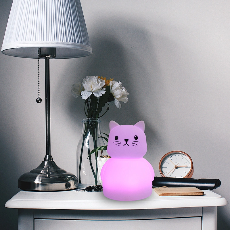 7 Colors Cat Led Children Silicone Soft Cartoon Led Night Light For Baby Nursery Breathing