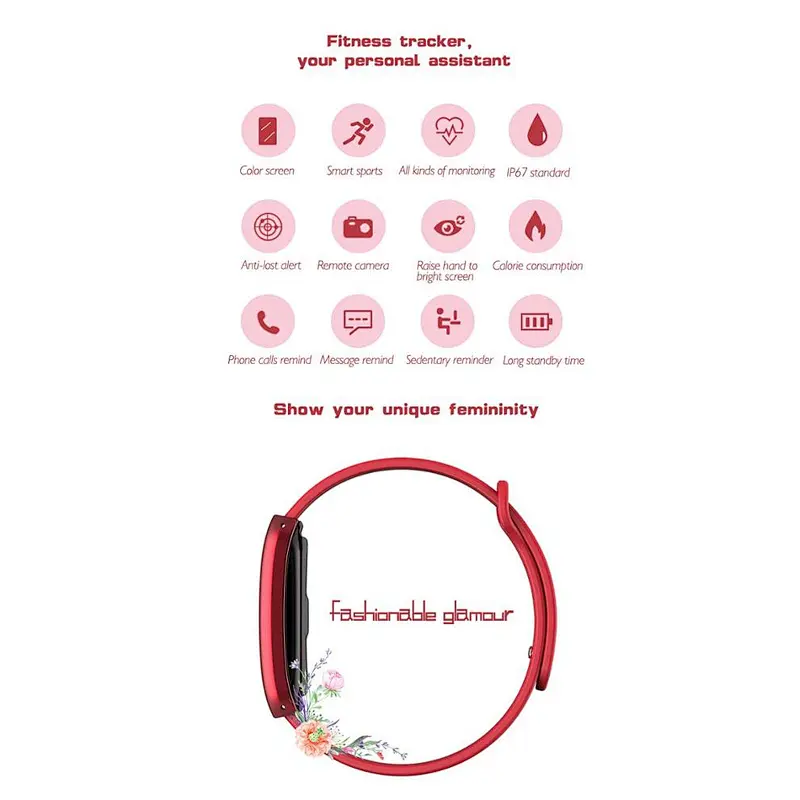 B28 Lady Bluetooth silicone band Heart Rate Monitor Fitness Tracker Smart Bracelet With IP67 Waterproof
