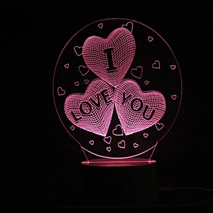 Colorful Night Light Hot selling 2019 Amazon Hot Gifts of 3D Lamp Wedding Gifts 3D Creative Three Heart Love Led