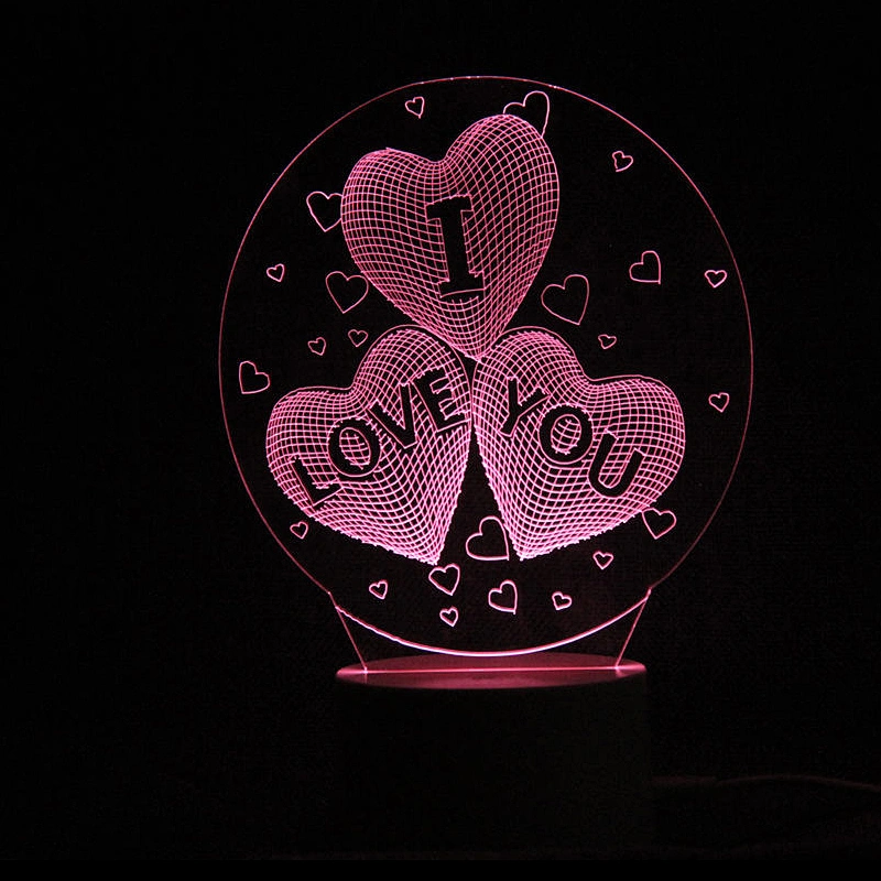 Colorful Night Light Hot selling 2019 Amazon Hot Gifts of 3D Lamp Wedding Gifts 3D Creative Three Heart Love Led