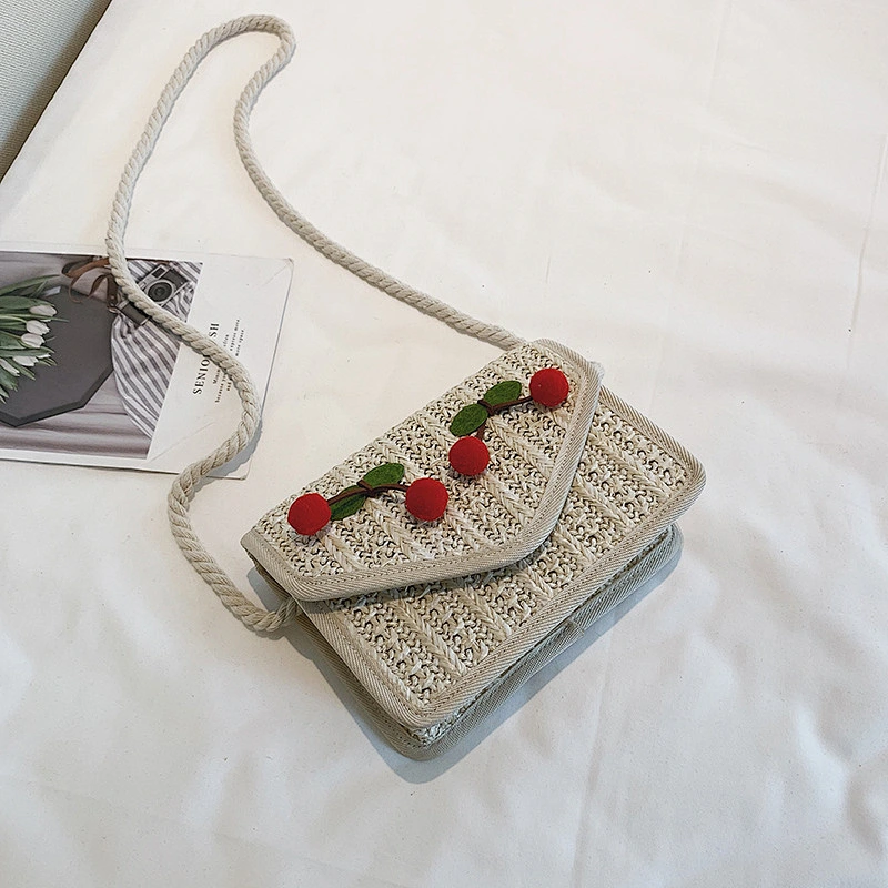Woven Small Square Bag of Natural Straw Clutch Beach Shoulder Bag for Ladies Traveling