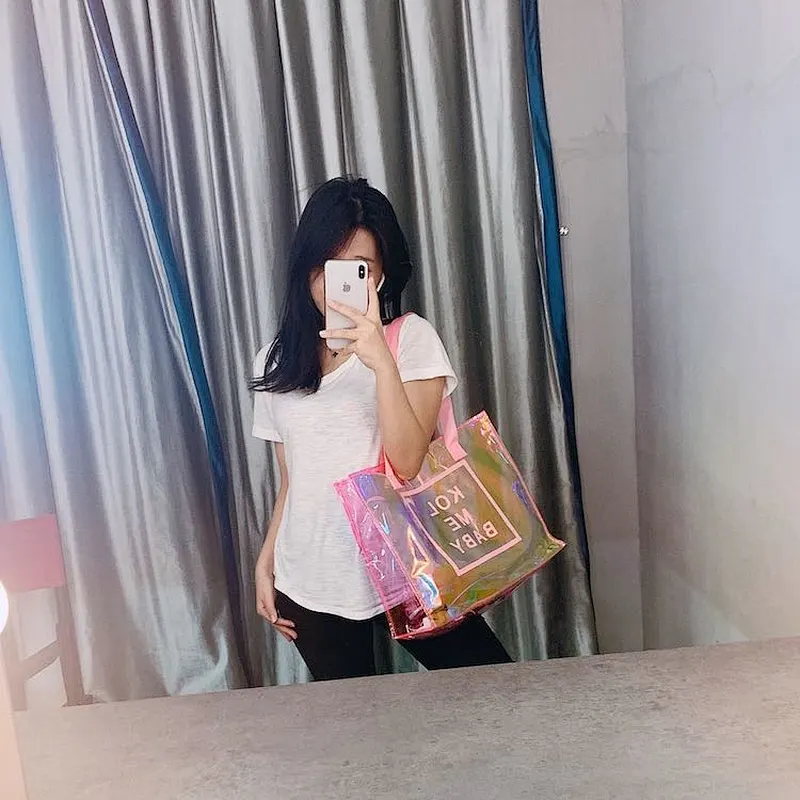 Customized Womens Ladies Shoulder Handbag Clear Transparent Tote Pvc Beach Handbag