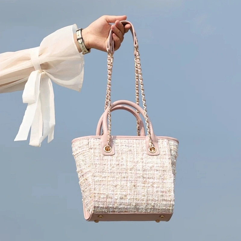 2019 New Style Lady's Woven Handbags Single Shoulder Chain Bag with Pearl
