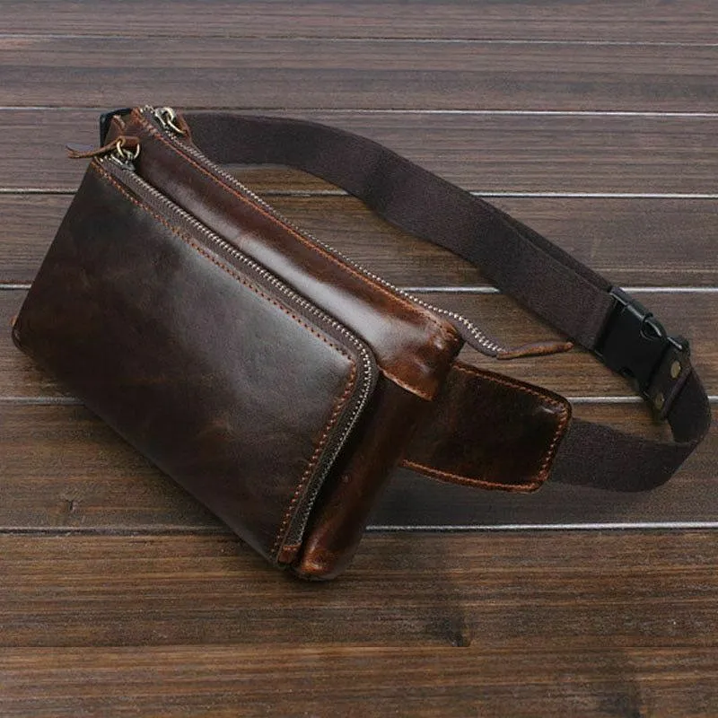 Men Waist leather fanny pack Outdoor Chest Bag