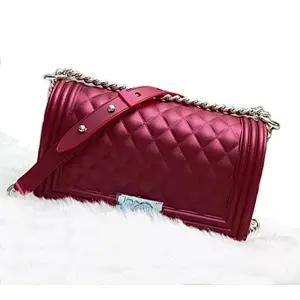 2019 New Design PVC Ladies Crossbody Bag Lattice Candy Color Jelly Bag with Adjustable Shoulder Strap