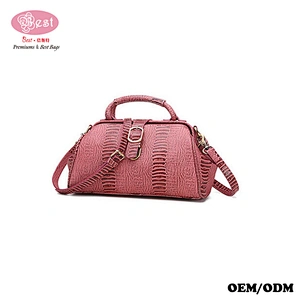 Factory Custom Crodile Embossed Real Leather Tote Bag Women Doctor Bag Hinge Closure Handbag