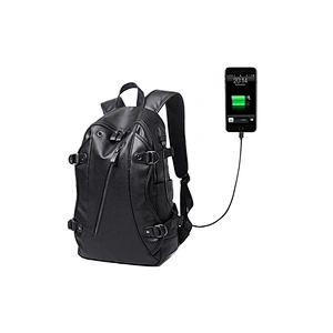 Waterproof Men Shoulder Bag Black Pu Leather 14inch Laptop Backpack