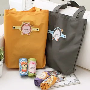 Funny colored expandable nylon foldable reusable t-shirt shopping bags with logo