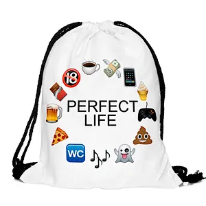 Promotional custom print small waterproof 210d polyester emoji drawstring bag backpack