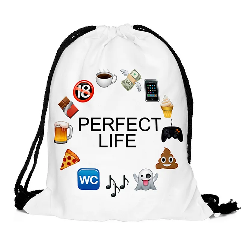 Promotional custom print small waterproof 210d polyester emoji drawstring bag backpack