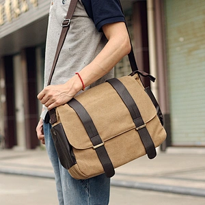 Cotton canvas laptop messenger shoulder strap school bag for teenagers boys