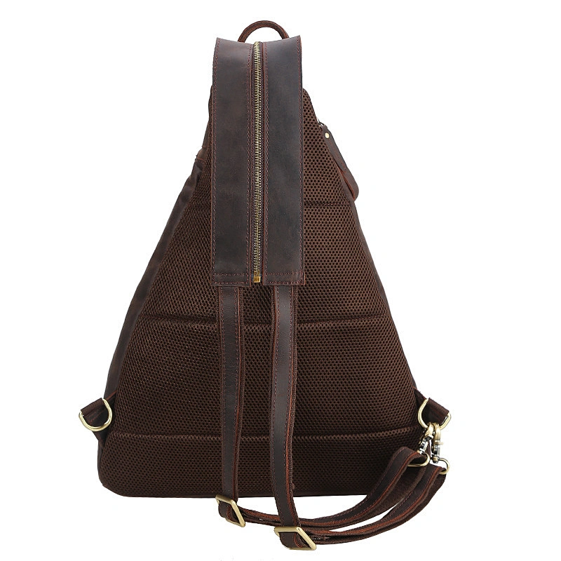 Fashion Western Style Shoulder Bag Large Capacity Multi-function USB Charging  Retro Bag Crazy Horse Leather Chest Bag for Men