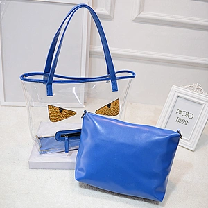 Promotional cheap transparent tote women clear pvc handbags bag with zipper