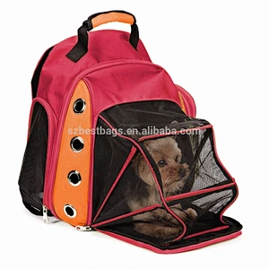 Deluxe Dog Carrier Travel Backpack Double Shoulders Straps Bag for Small Pet Puppy Cat Red Grey