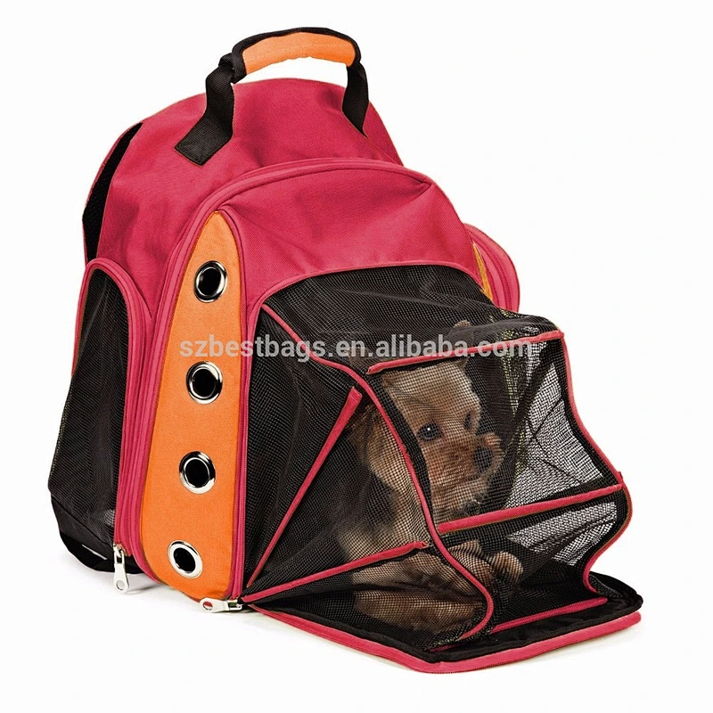Deluxe Dog Carrier Travel Backpack Double Shoulders Straps Bag for Small Pet Puppy Cat Red Grey