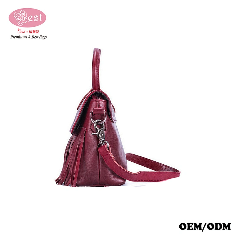 Factory Handmade Unique Branded Chic 100% Pure Leather Front Fringed Tote Bag Women Shoulder Bag