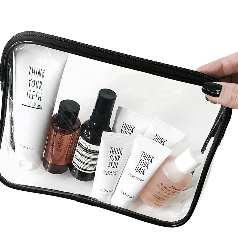 Customized clear pvc transparent toiletry makeup organizer make up purse bag set