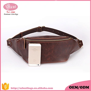 Outdoor travel waist belt bag PU leather men fanny pack waist bag
