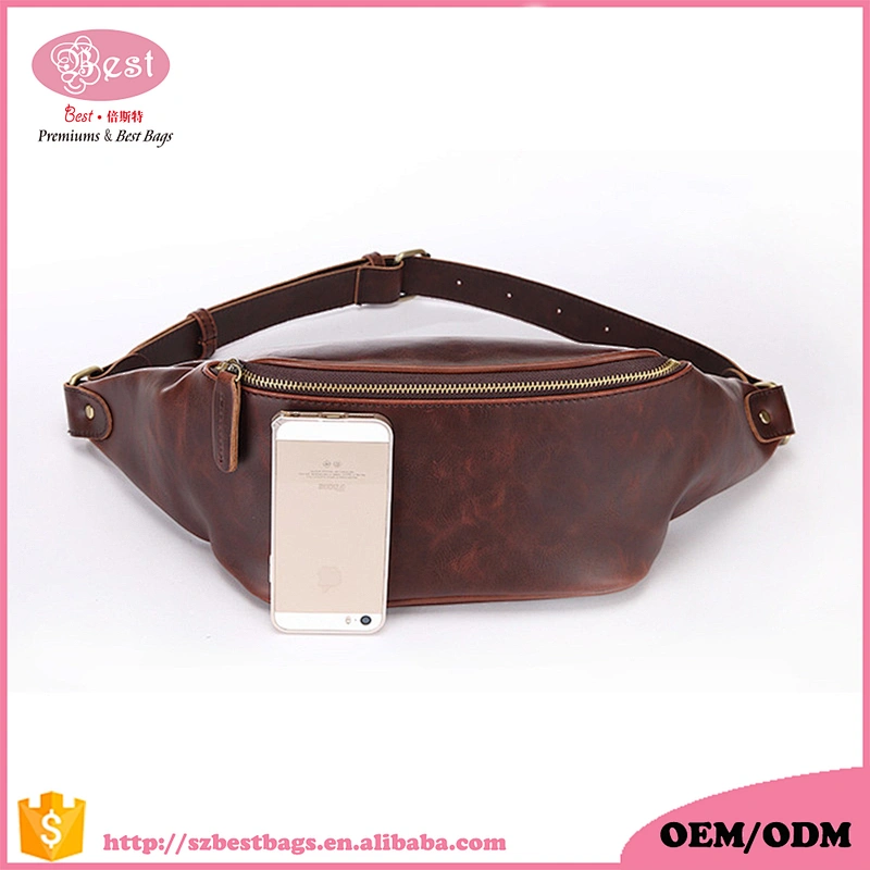 Outdoor travel waist belt bag PU leather men fanny pack waist bag