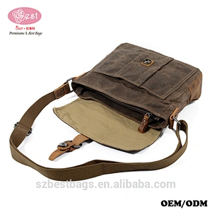 Men Shoulder Bags Vintage Messenger Bags Crazy Horse Leather Canvas Bags
