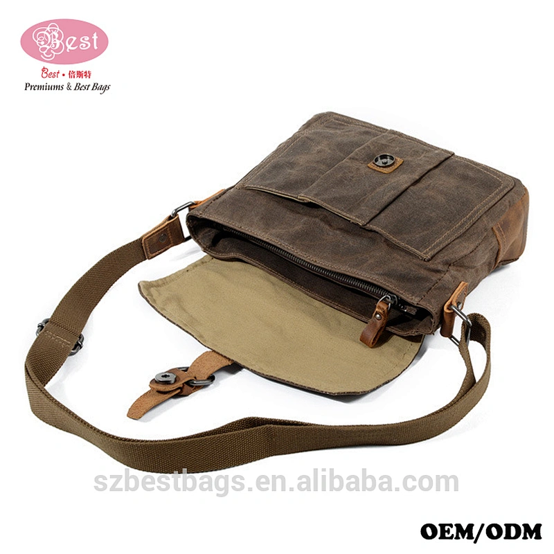 Men Shoulder Bags Vintage Messenger Bags Crazy Horse Leather Canvas Bags