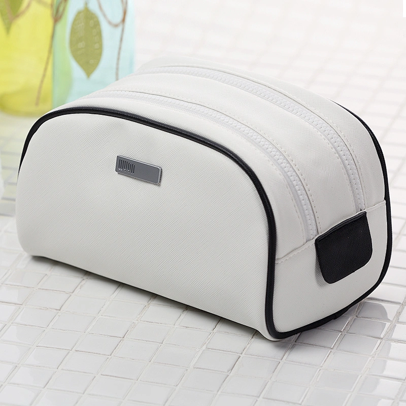 Korean luxury professional ladies black white pu leather cosmetic makeup bag