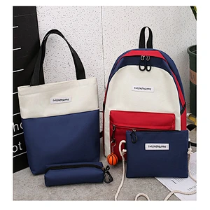 2019 simple versatile durable four-piece canvas college students shoulder bag for school or daily use
