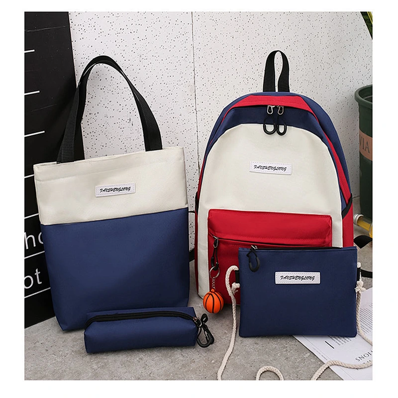 2019 simple versatile durable four-piece canvas college students shoulder bag for school or daily use